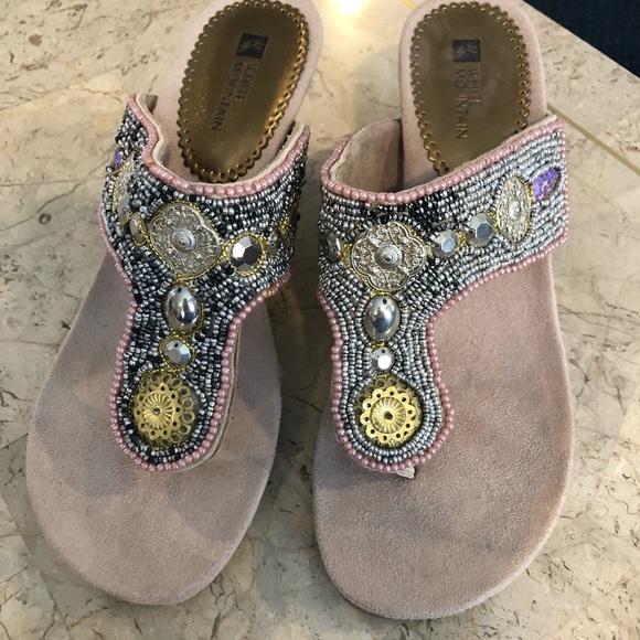 White Mountain Shoes - White mountain bedazzled platform sandals